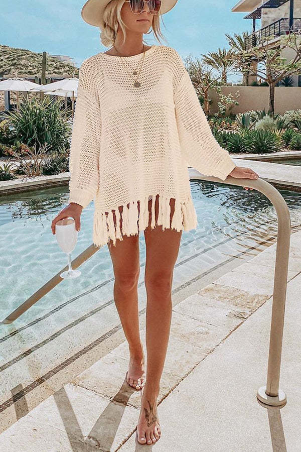 Easy Breezy Knit Long Sleeve Tassel Cover Up-consonak