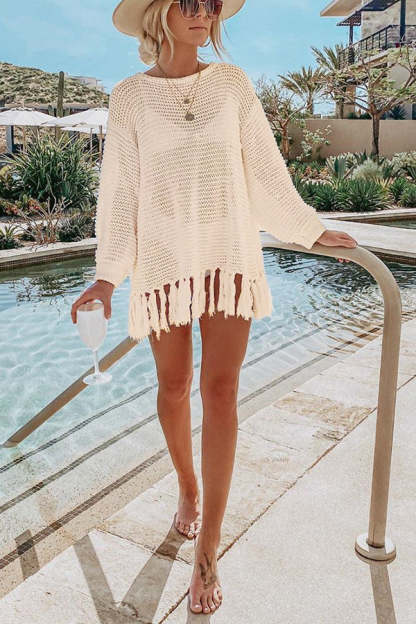 Easy Breezy Knit Long Sleeve Tassel Cover Up-consonak