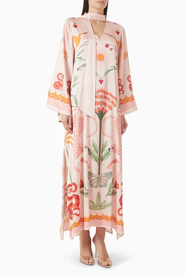 Safari Fantasy Tie-Neck Maxi Dress-Consonak