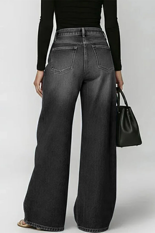 High-Street Edgy Eyelet Cut-Out Baggy Jeans-Consonak