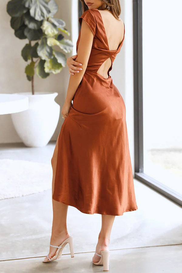 Ivana Satin Twist Back Cutout Midi Maxi Dress-consonak