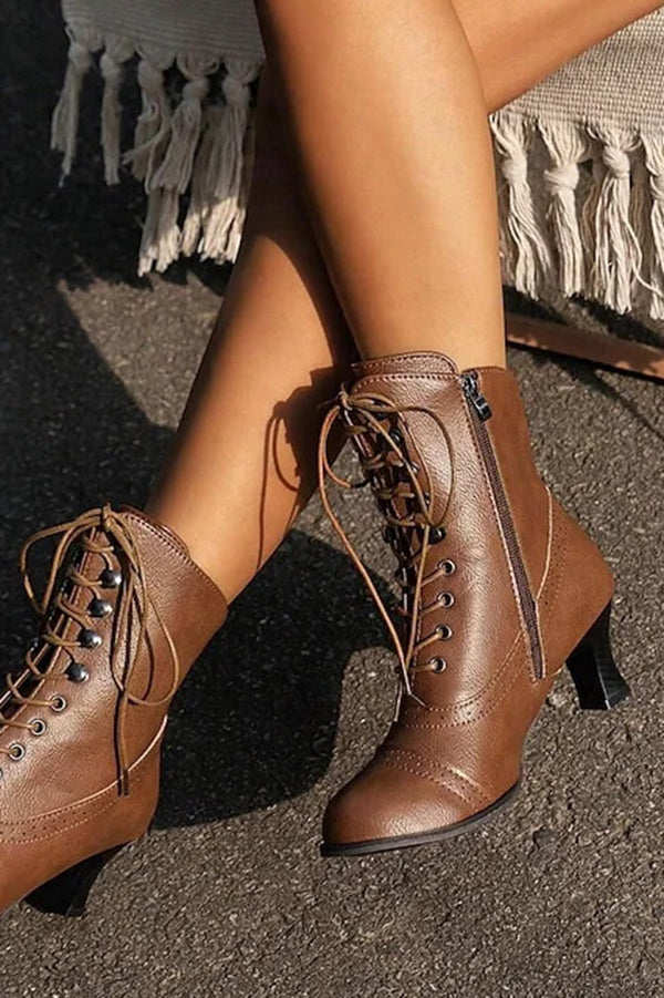 British Style Thick Heel Mid Calf Boots-consonak
