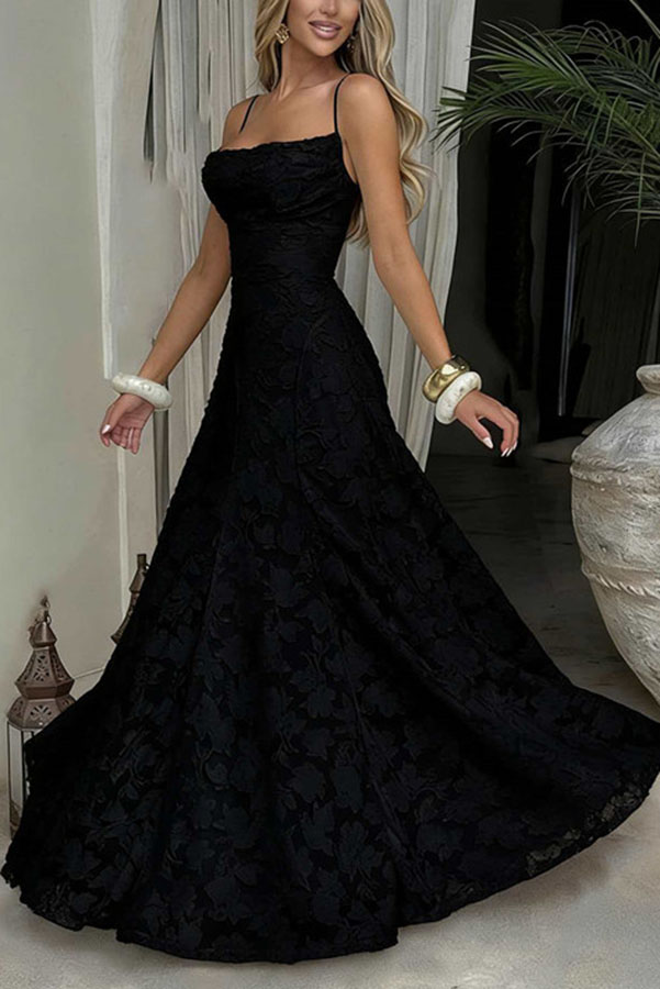 Francis Custom Floral Burnout Fabric Cowl Neck Back Lace-up Maxi Dress-consonak