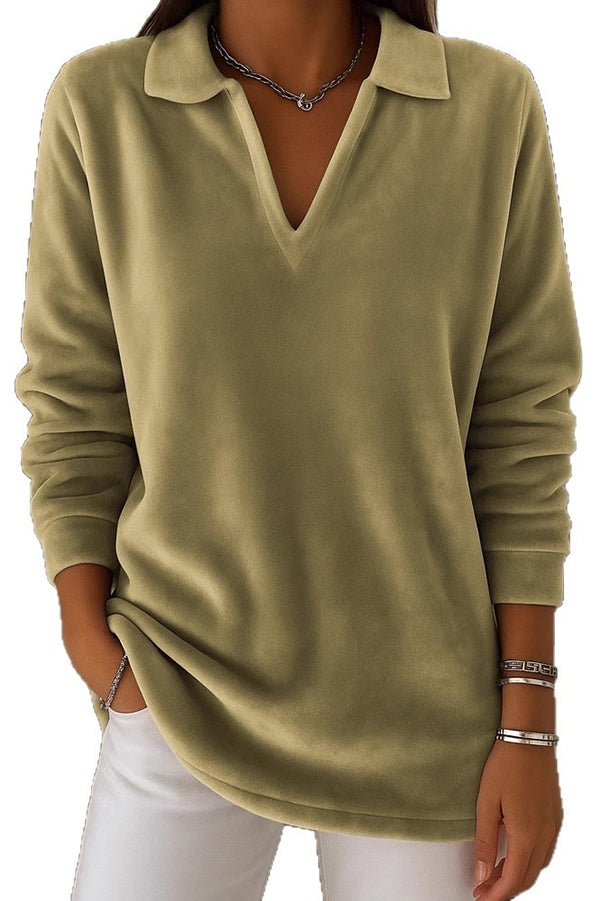 Solid Color Velvet Long-sleeved Loose Casual Top-consonak