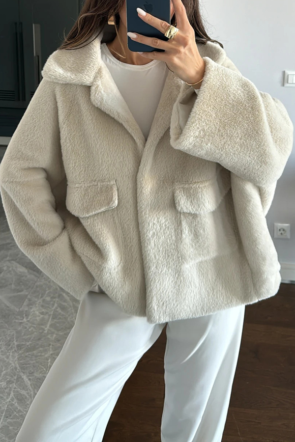 Fashion Lapel Long Sleeve Loose Furry Coat-consonak