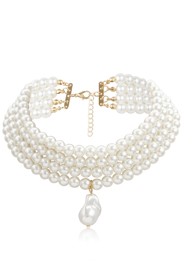 Stylish Geometric Pearl Beaded Multi-Layer Necklace | Consonak