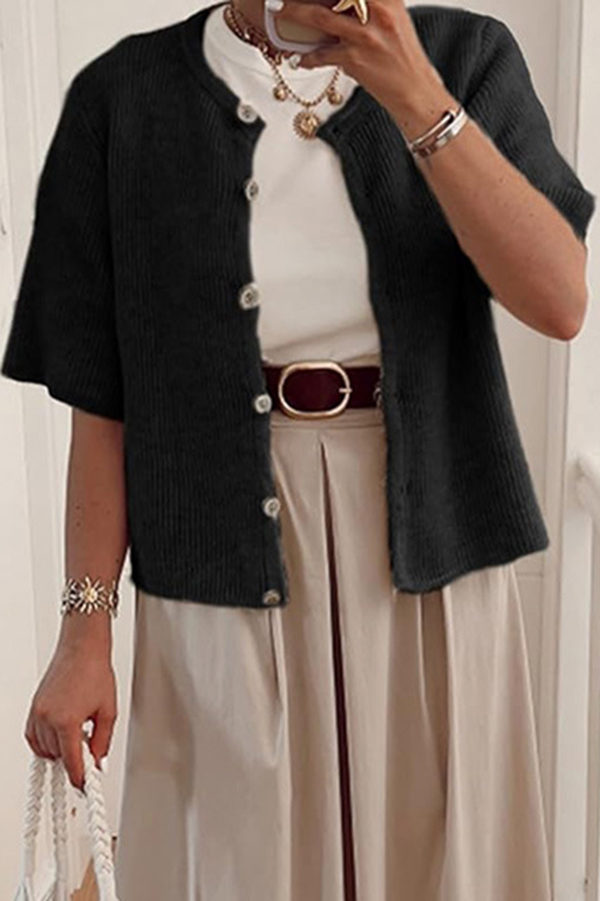 Solid Color Casual Buttoned Loose Knitted Cardigan-consonak
