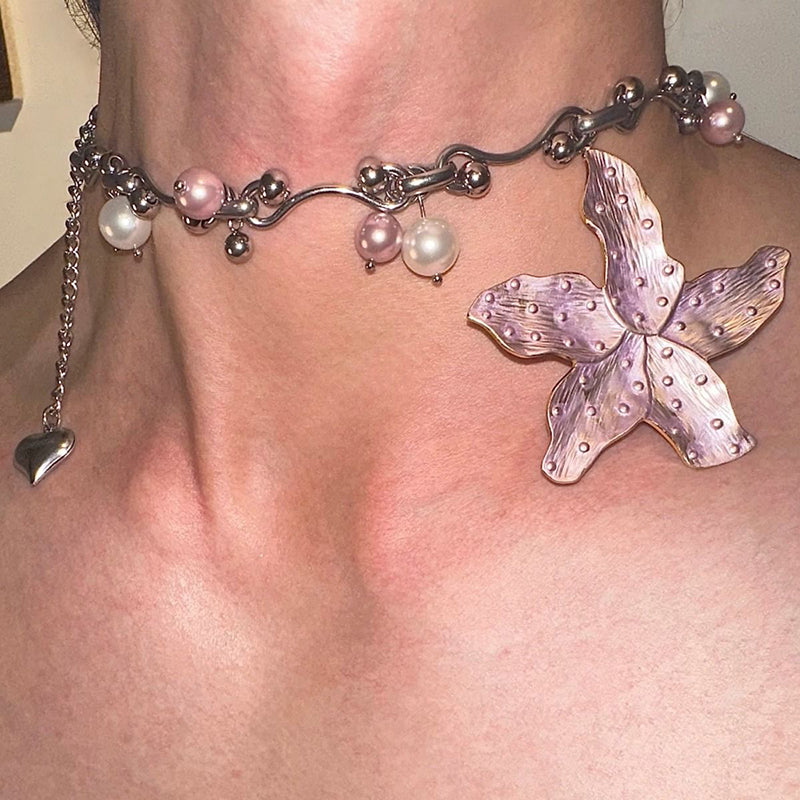Elegant Flower Pink and Purple Pearl Necklace-consonak