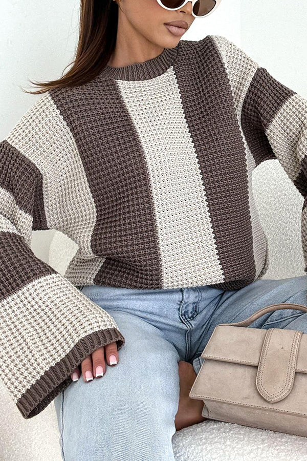 Fashionable Colorblock Loose Long-sleeved Casual Knitted Sweater-consonak