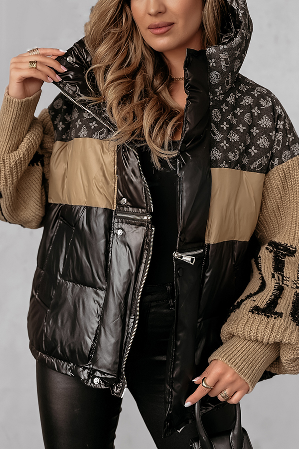 Stylish Denim Knit Long-sleeved Patchwork Hooded Pocket Thickened Jacket-consonak