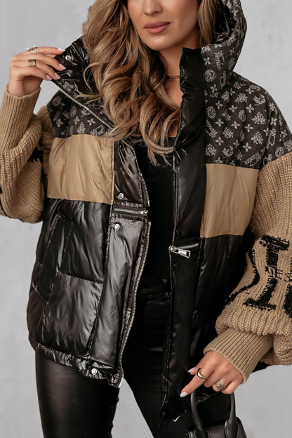 Stylish Denim Knit Long-sleeved Patchwork Hooded Pocket Thickened Jacket-consonak