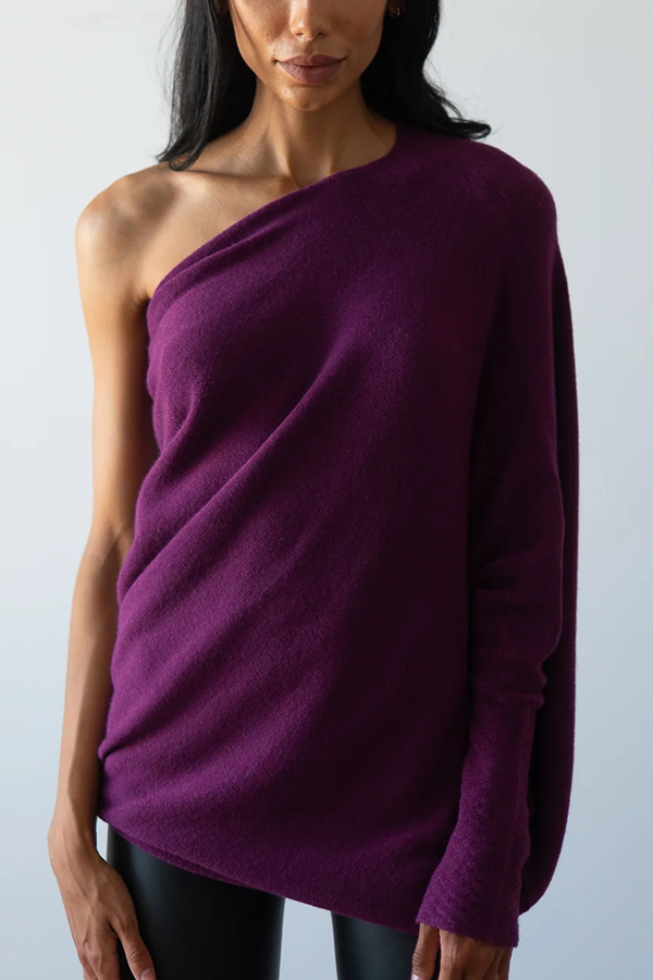 Solid Color Round Neck Long Sleeve Loose Knitted Sweater-consonak