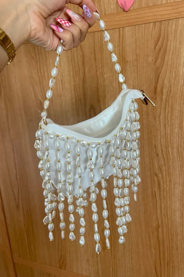 Fashionable Pearl Irregular Beaded Tassel Bag-consonak
