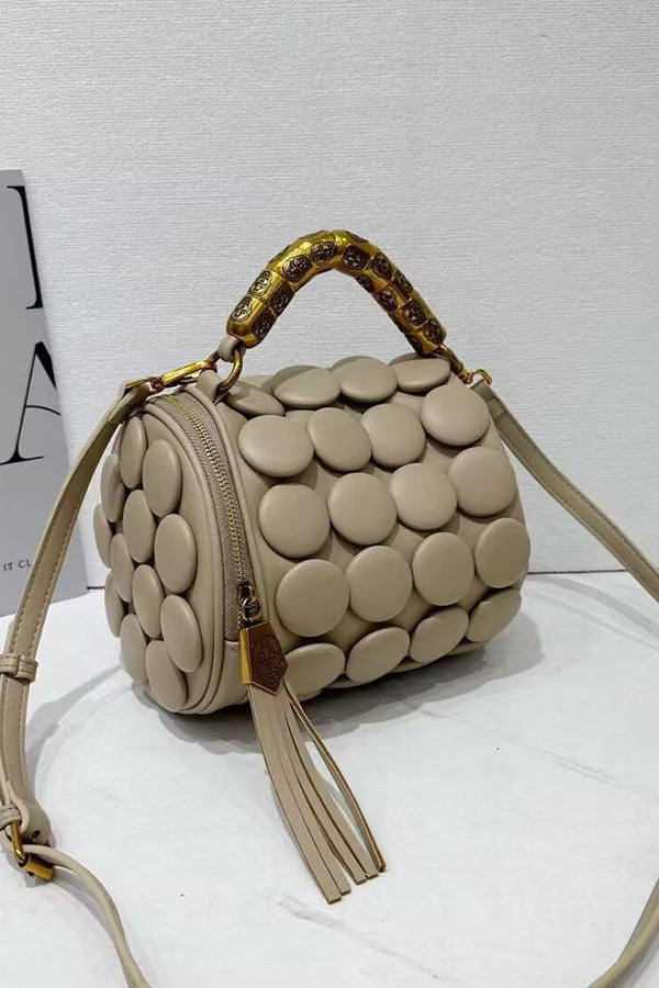 Cylindrical Classic Button Handmade Shoulder Bag-consonak