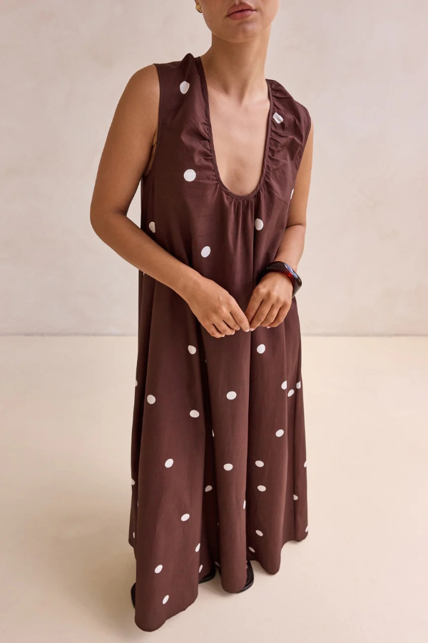 Striped Polka Dot Print Loose Sleeveless Casual Vacation Maxi Dress-consonak