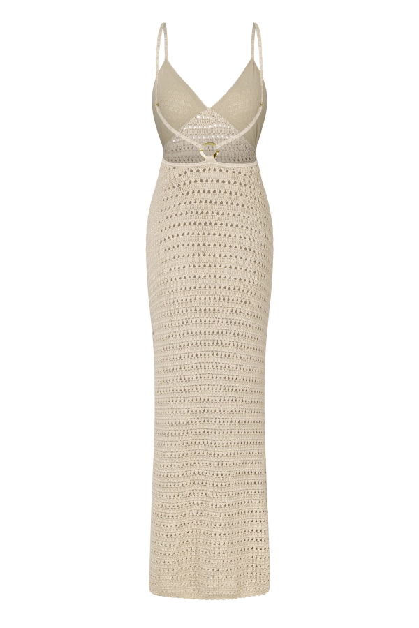 Solid Color Knitted Openwork Sexy Backless Slit Cover-up Maxi Dress-consonak