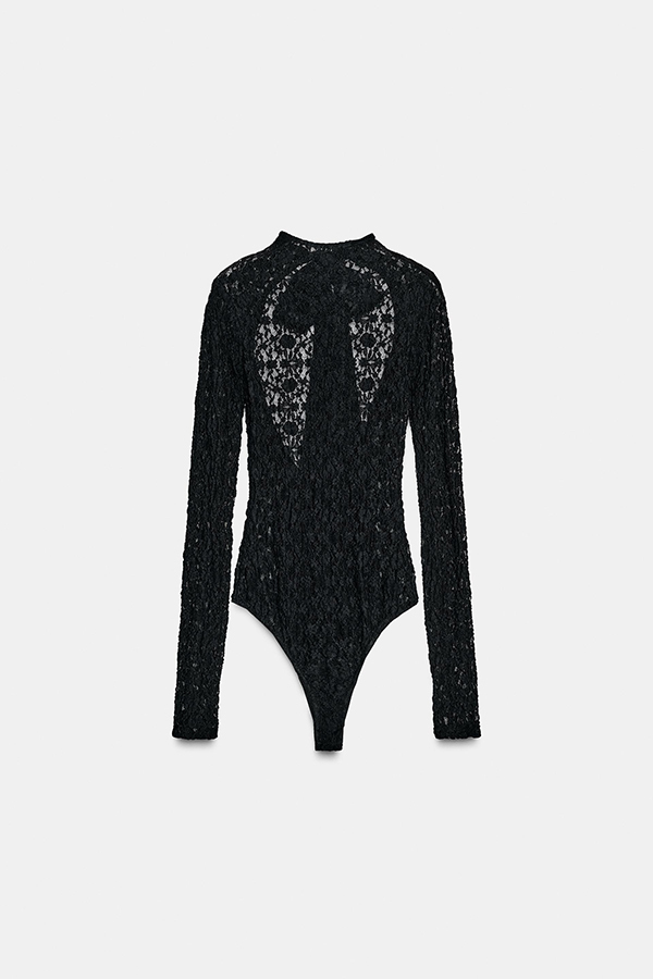 Anna Semi-sheer Lace Long Sleeve Back Bow Tie-up Cutout Stretch Bodysuit-consonak