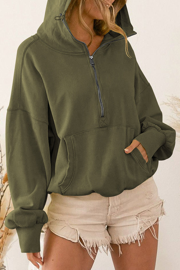 Front Pocket Zip Drawstring Long Sleeve Hoodie-consonak