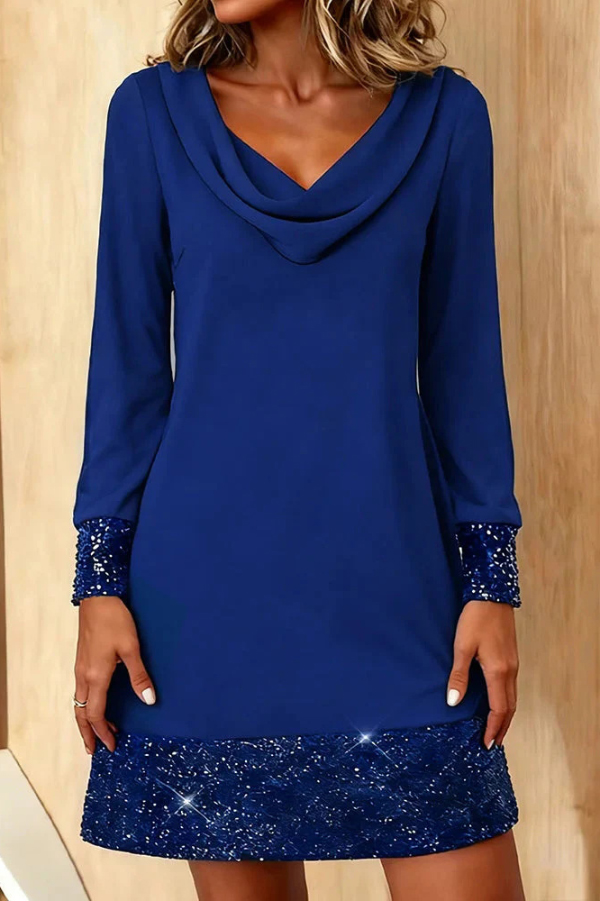 Fashionable Sequined Patchwork Casual Long-sleeved Mini Dress