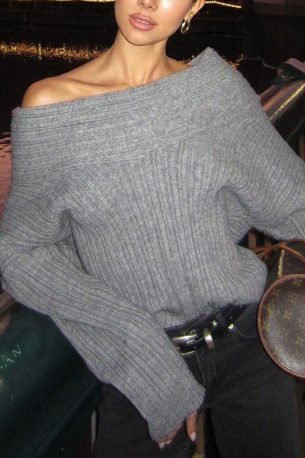 Fashionable Irregular Collar Loose Casual Knitted Sweater-consonak