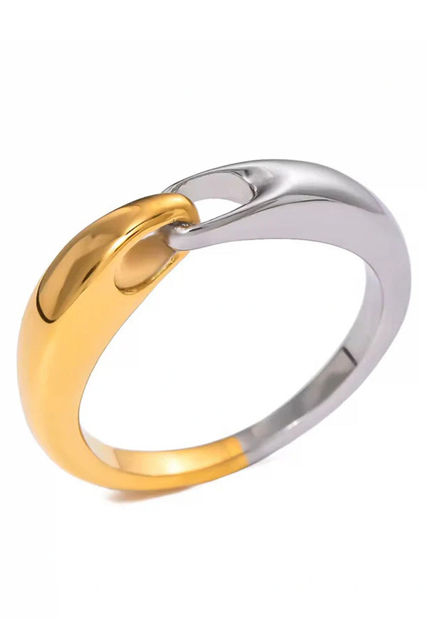 Fashionable Gold and Silver Color Matching Stainless Steel Simple Ring-consonak