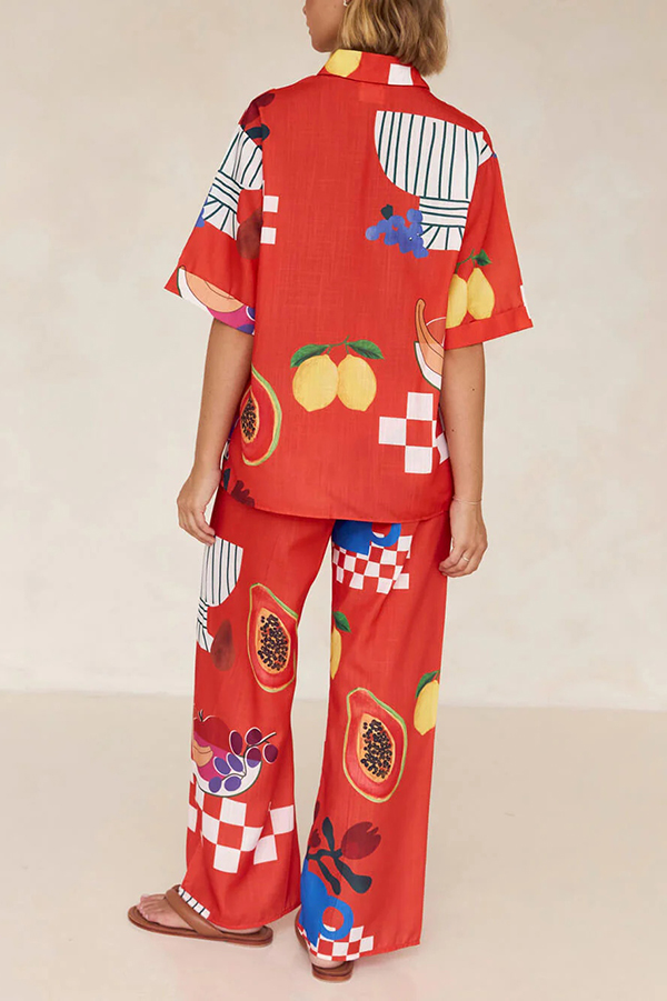 Unique Printed Casual Shirt and Elastic Waist Pants Set-consonak
