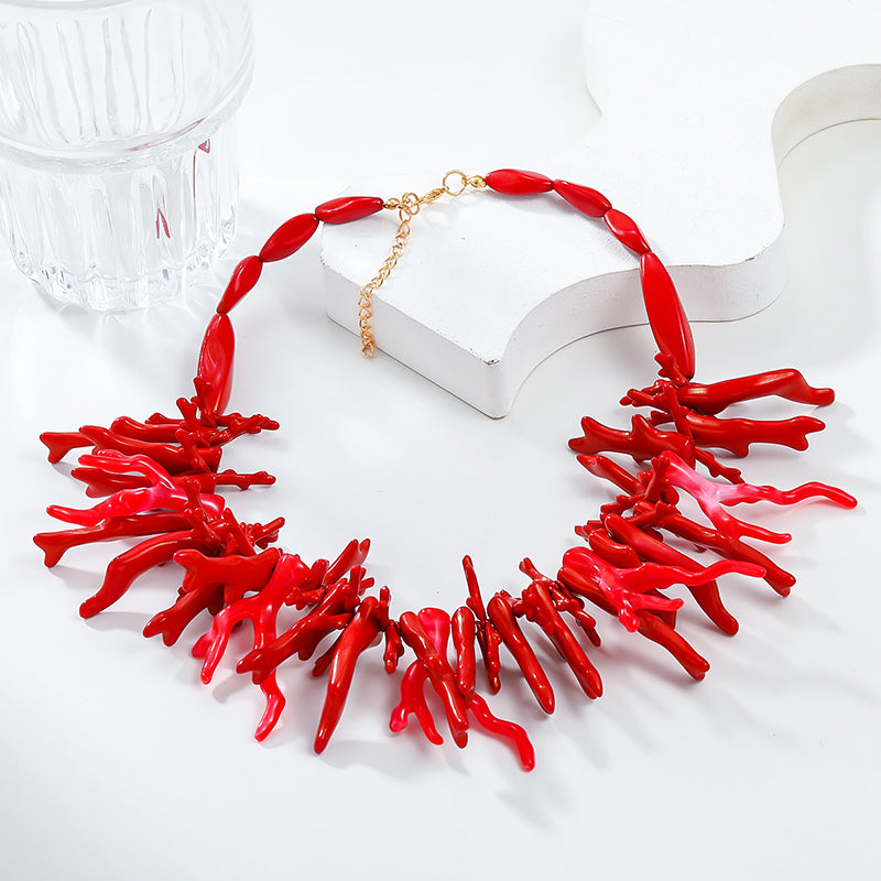 Bohemian Red Coral Necklace Two-piece Set-consonak