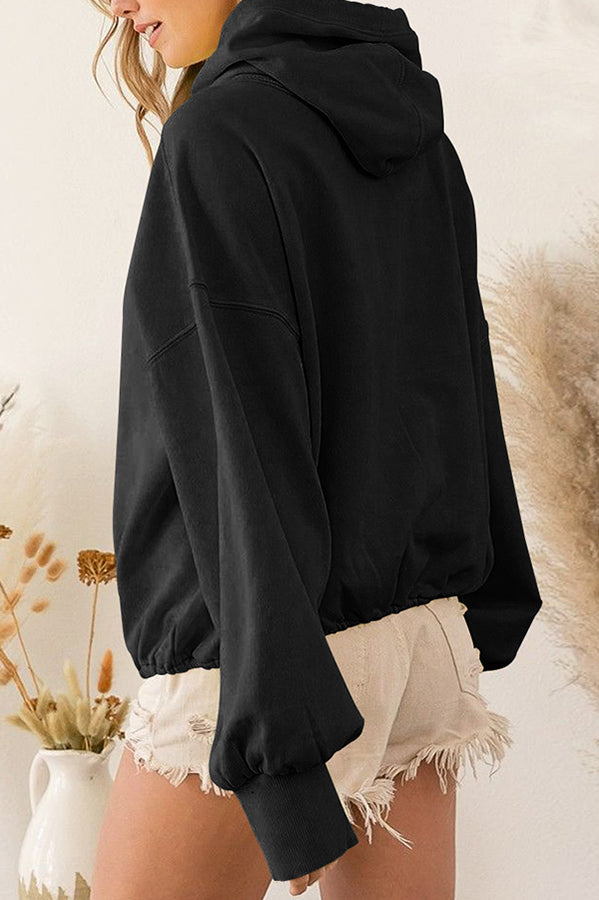 Front Pocket Zip Drawstring Long Sleeve Hoodie-consonak