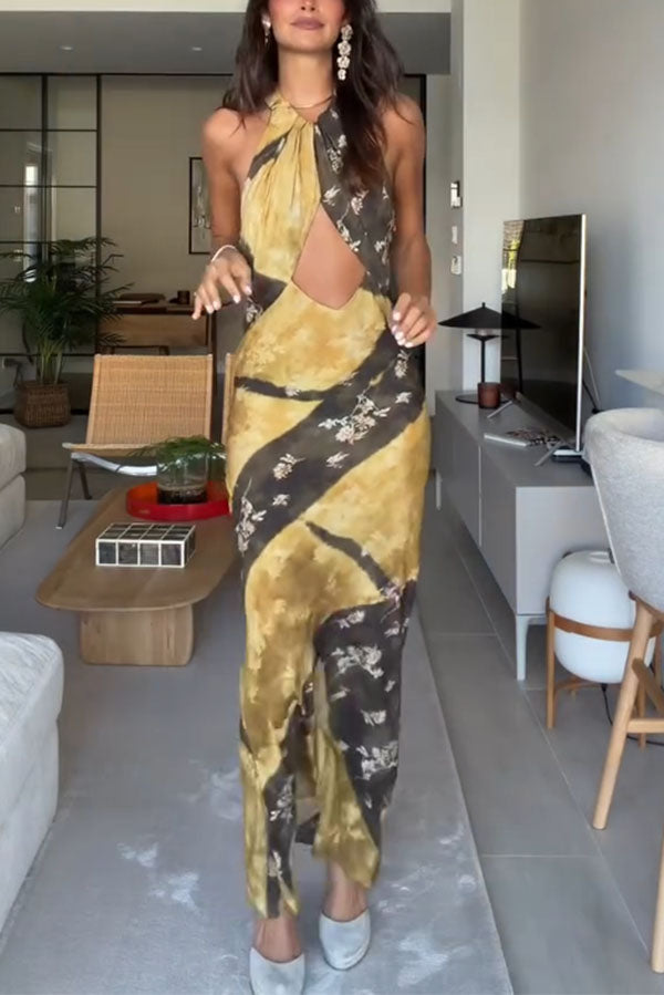 Tie-Dye Halter Cutout Maxi Dress-Consonak