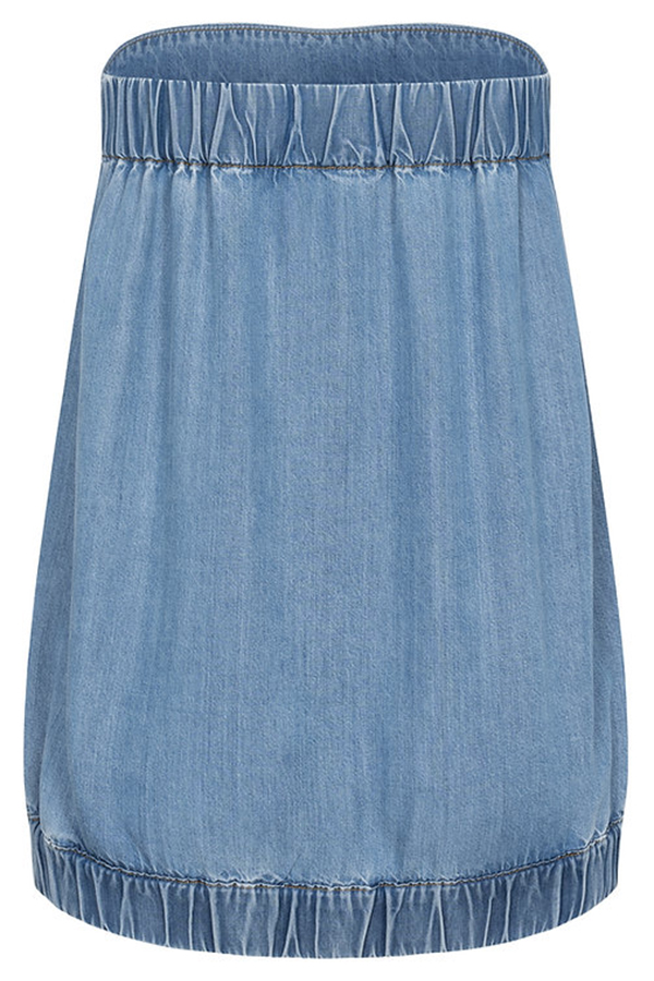 Winnie Denim Off Shoulder Stretch Bustier Bubble Tank Top