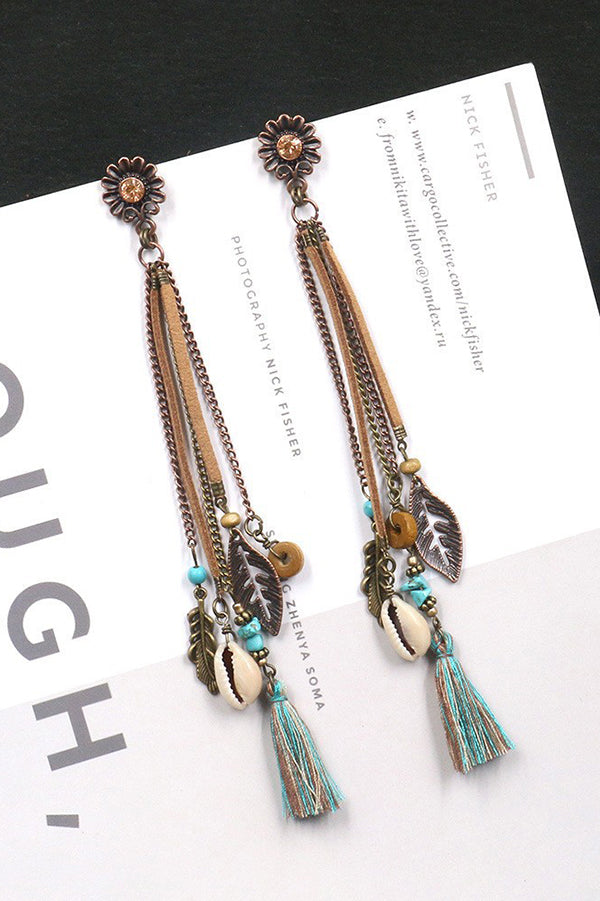 Retro Long Tassel Shell Leaf Earrings | Consonak