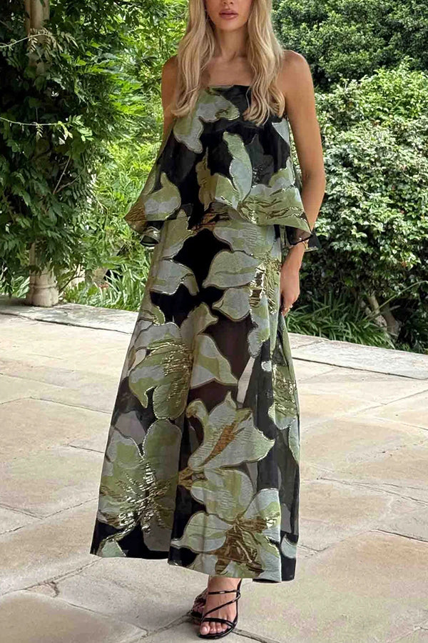 Effortlessly Romantic Floral Print Tiered Slip Square Neck A-line Maxi Dress