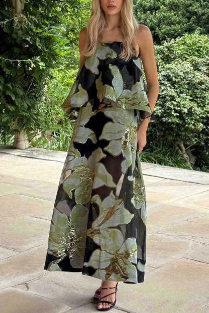 Effortlessly Romantic Floral Print Tiered Slip Square Neck A-line Maxi Dress