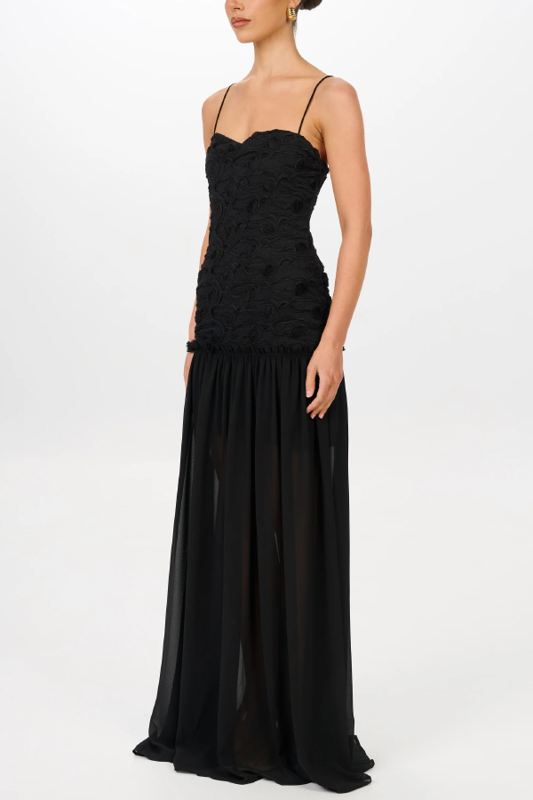 Stylish Three-dimensional Floral Chiffon Patchwork Strapless Elegant Maxi Dress | Consonak
