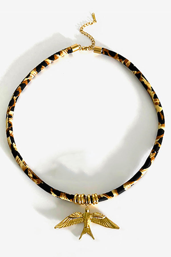 Leopard Print Velvet Rope Design Stainless Steel Necklace | Consonak