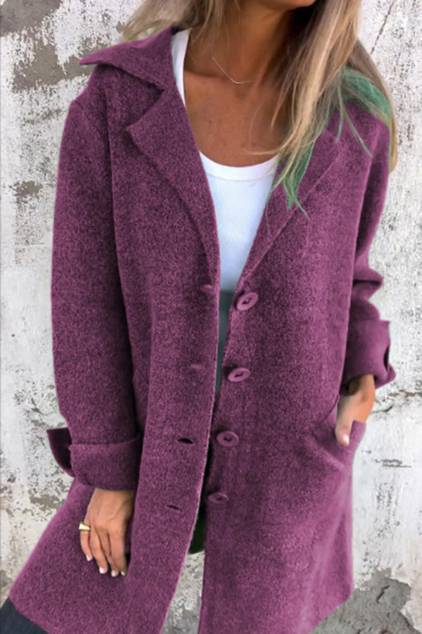 Solid Color Lapel Pocket Single Breasted Midi Coat-consonak