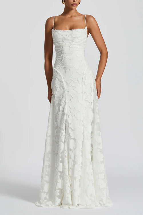 Spaghetti Strap Backless Lace-up Jacquard Maxi Dress | Consonak