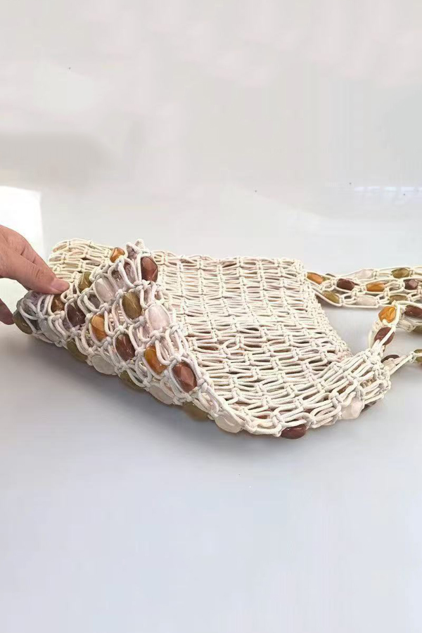Stylish Woven Beaded Large Capacity Handbag