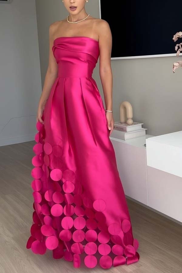 Luxurious Poise Satin Spliced mesh Polka-dot Fabric Off Shoulder Formal Maxi Dress-consonak