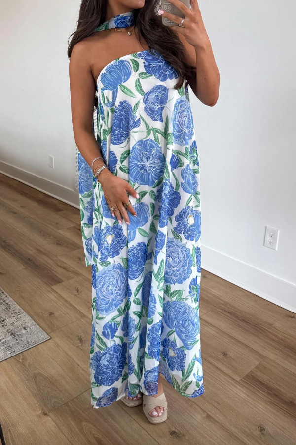 Floral Print Sleeveless Off-shoulder Loose Casual Maxi Dress | Consonak