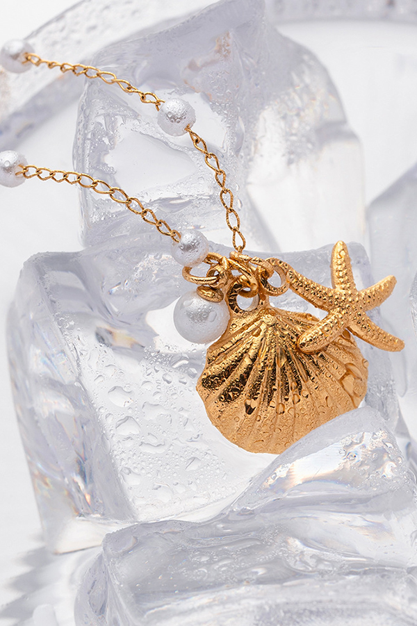 Ocean Series Pearl Accessories Starfish and Conch Shell Necklace-consonak