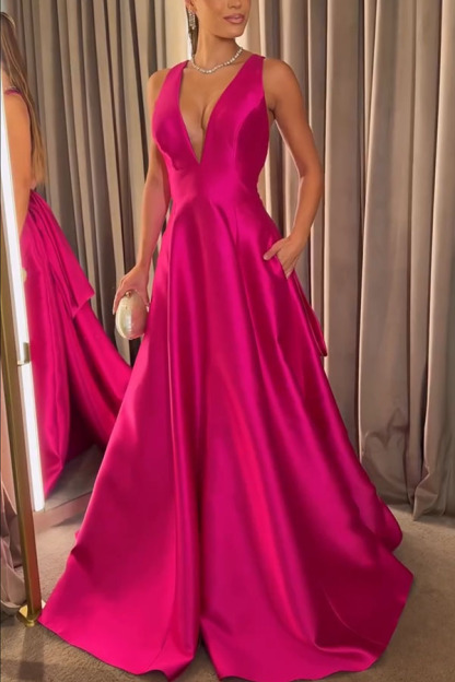 Modern Charm Satin Back Bow Detail Pocketed Porm Maxi Dress-consonak