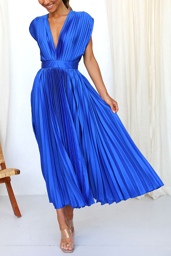 Hello Gorgeous Satin Pleated Party Midi Dress-consonak