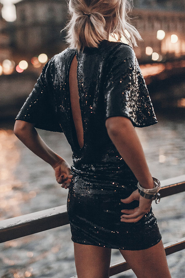 Countdown Celebration Sequin Short Bell Sleeve Open Back Ruched Mini Dress-consonak