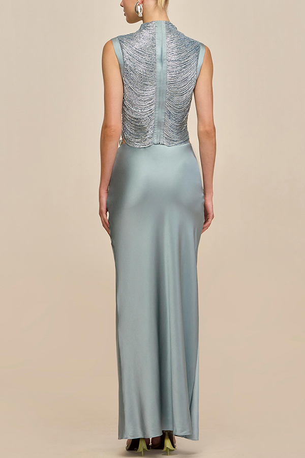 Keep Polished Satin High Rise Bias Cut Drape Maxi Skirt