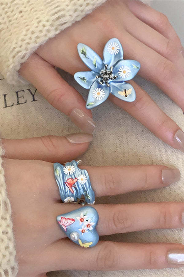 Colorful Dopamine Haze Blue Hand-painted Ring-consonak