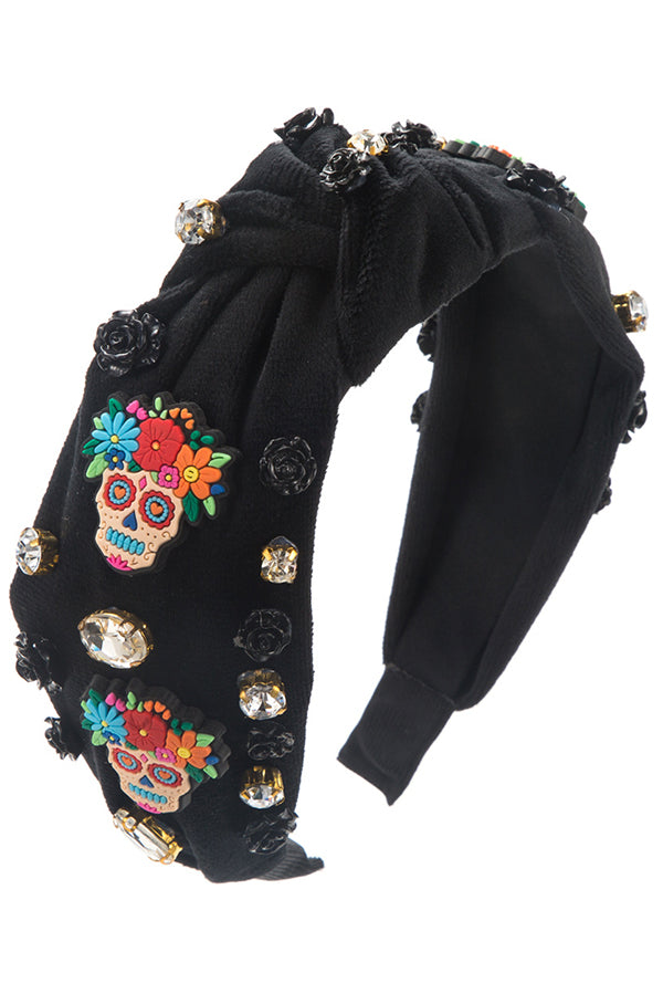 Halloween Fabric Rose Skull Rhinestone Hair Accessory-consonak