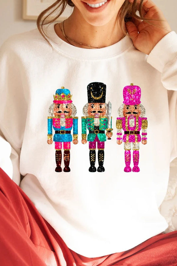 Christmas Soldier Sequin Loose Crew Neck Long Sleeve Sweatshirt-consonak