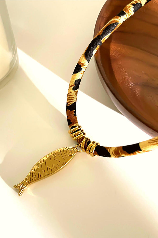 Leopard Print Velvet Rope Design Stainless Steel Necklace | Consonak