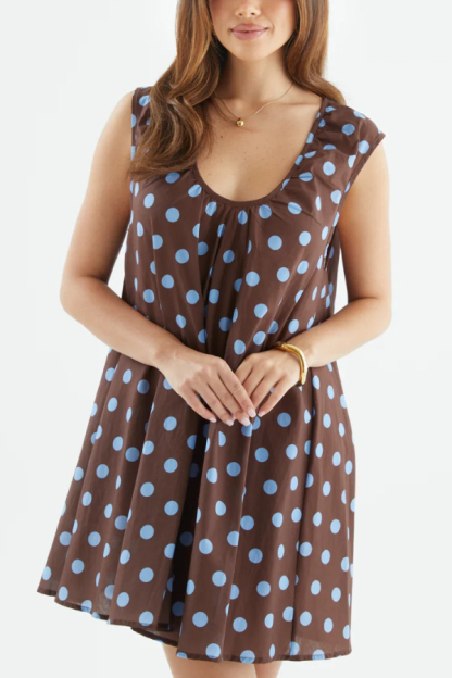 Fashionable Polka Dot Print U-neck Sleeveless Loose Mini Dress
